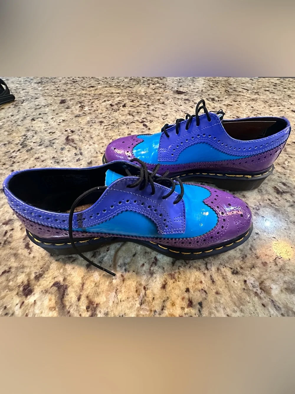 Rare Dr Martens 3989 Brogue Shoes Purple Blue Patent Leather Women US 9 UK 7 - Picture 12 of 13